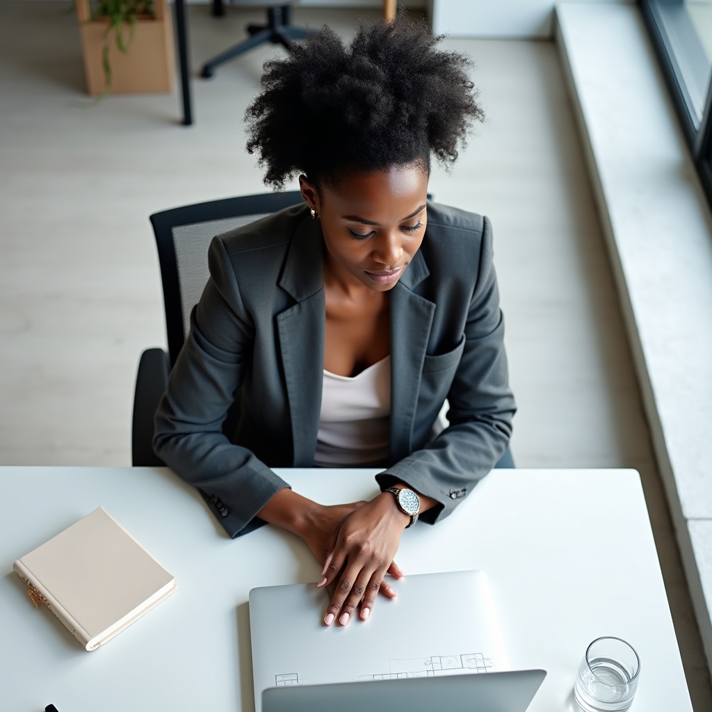 Führungsperson in konzentrierter Einzelarbeit am Schreibtisch