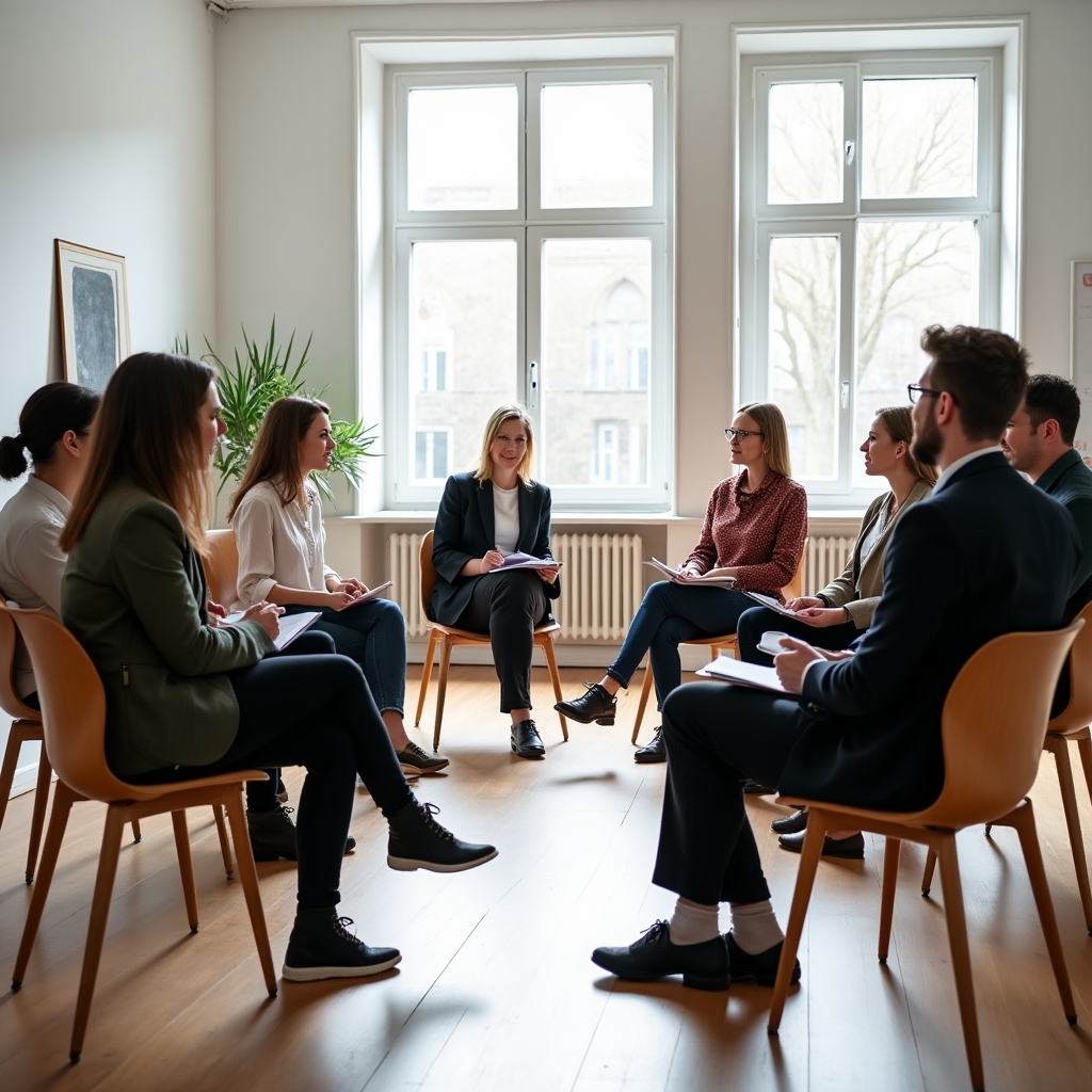 Kleine Kursgruppe in aktivem Lernprozess